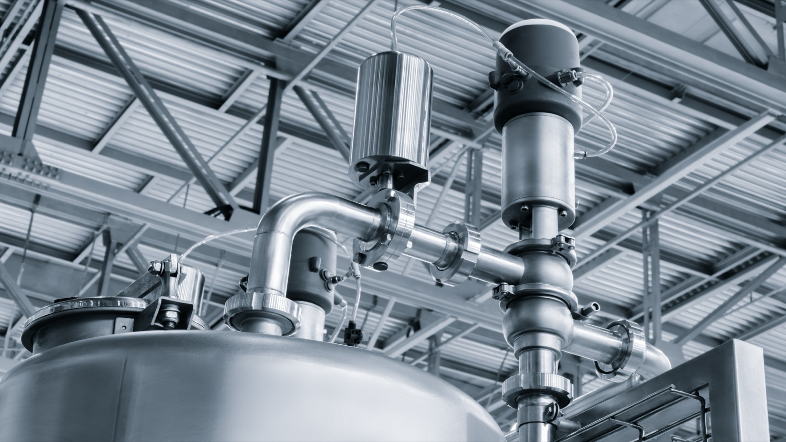Stainless-steel process tank and sanitary piping